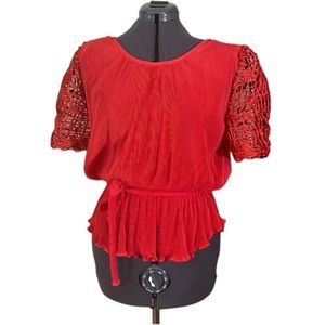 Vintage Archa Paris Red Crepe Peplum Top with Birdcage Arms